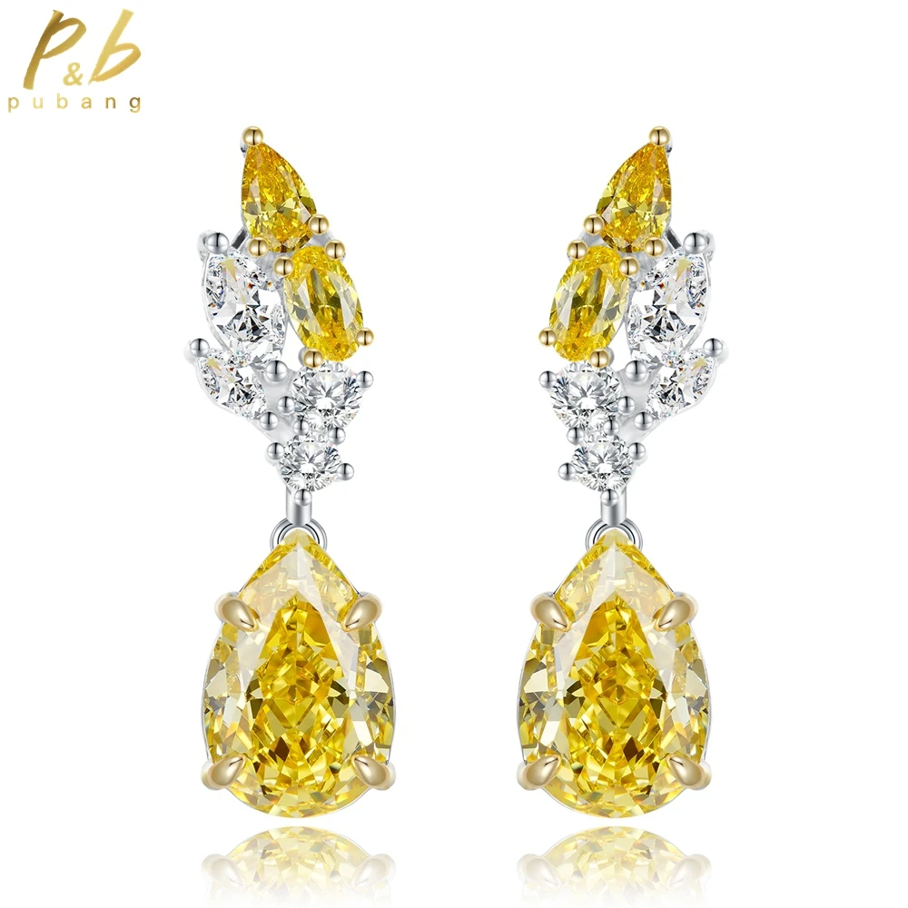 

PuBang Fine Jewelry 925 Sterling Silver Radiant Cut Drop Earrings Yellow Created Moissanite for Women Wedding Gift Drop Shipping