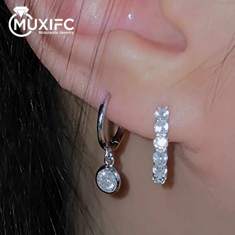 

MUXIFC Full Moissanite Hoop Earring Sparkling 1 Carat D Color Lab Diamond With Certified S925 Silver Plated 18K Wedding Jewelry