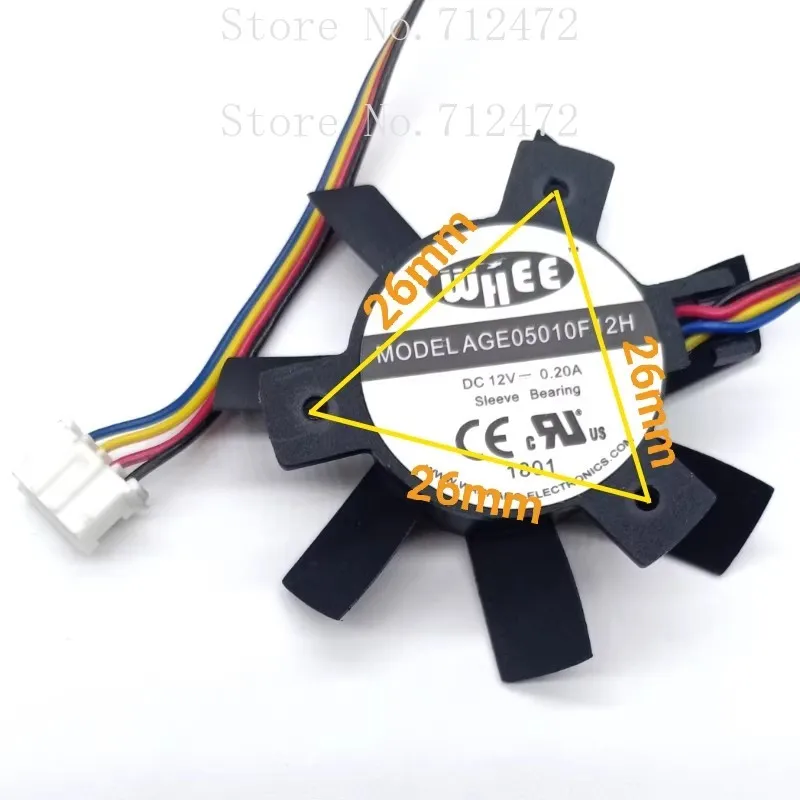 Original AGE05010F12H diameter 45mm hole spacing 26 d52sl main board industrial control CPU radiator fan 12V 0.2A