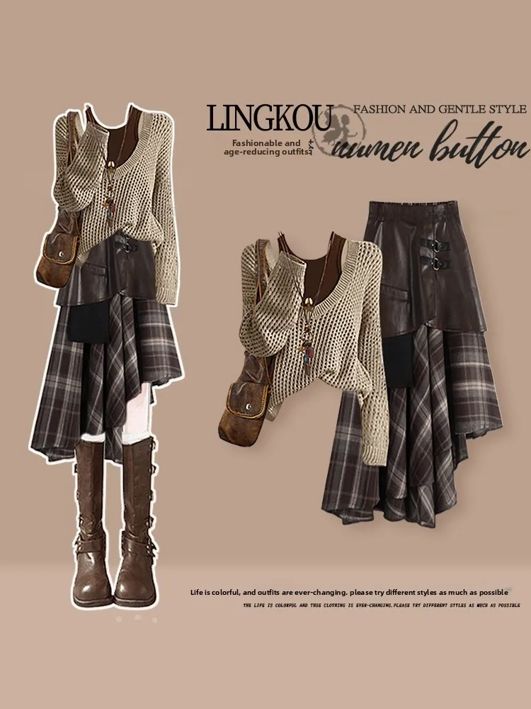 

Комплект из джинсовой ткани больших размеров для женщин: осенний, предварительно обработанный, омолаживающий, корректирующий фигуру, юбка и футболка, повседневная одежда