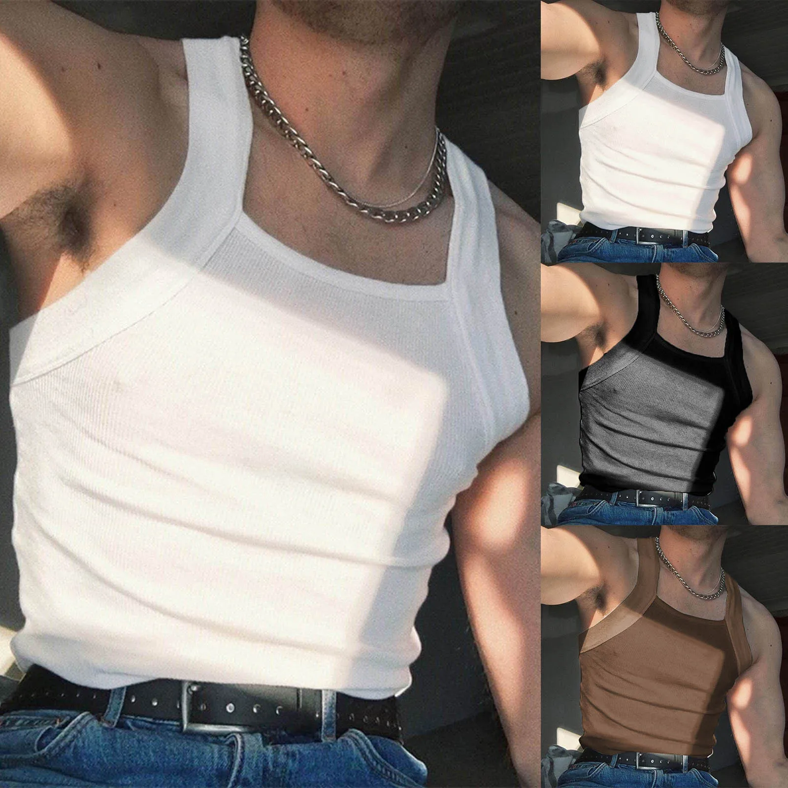 

Strap Solid Color Fashionable Sleeveless Shapewear Men's Sexy Tight Fitting Vest