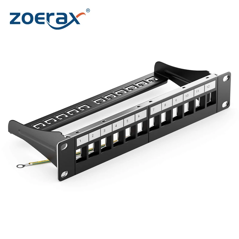 Sieć ZoeRax 10 "12-portowa pusta pusta pusta Panel krosowy 1U do standardowych podnośników Keystone Rack Mount