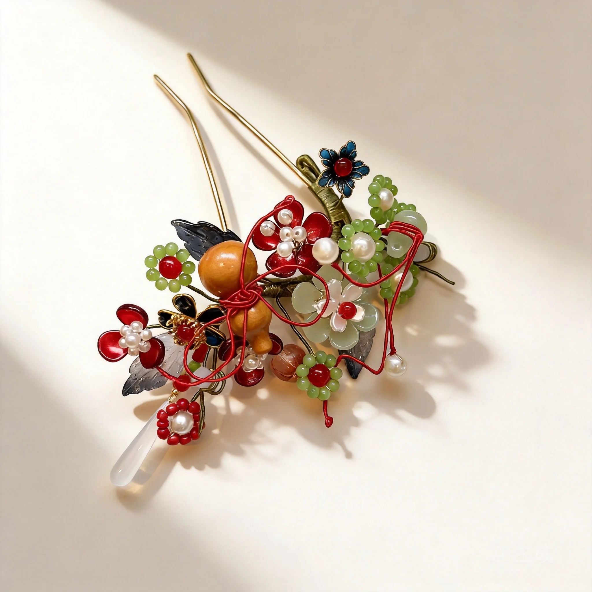 Handmade Vintage Chinese Style Gourd Glaze Hairpin Traditional Hanfu Hair Stick Faux Pearl Flower Hair Ornament For Women Cospla
