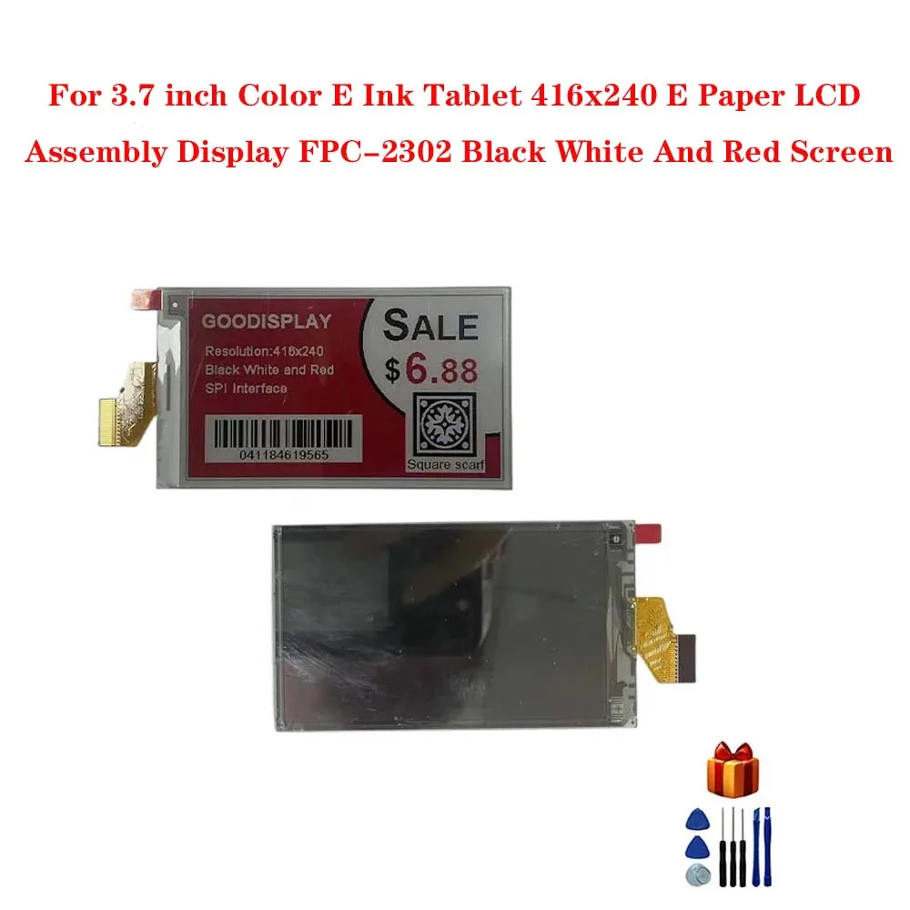 

For 3.7 inch Color E Ink Tablet 416x240 E Paper LCD Assembly Display FPC-2302 Black White And Red Screen