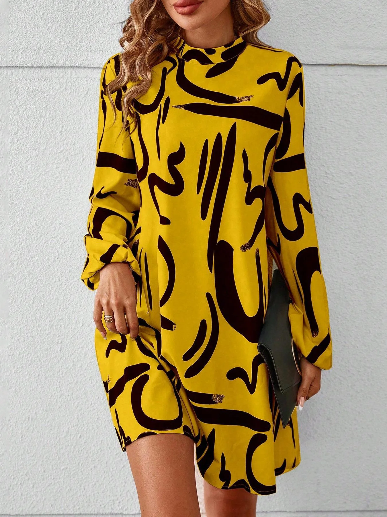 Women's Elegant Long Sleeve Dress, Casual A-Line Midi Dress with Ruffle Hem, Spring & Fall Fashion, Ladies Clothing