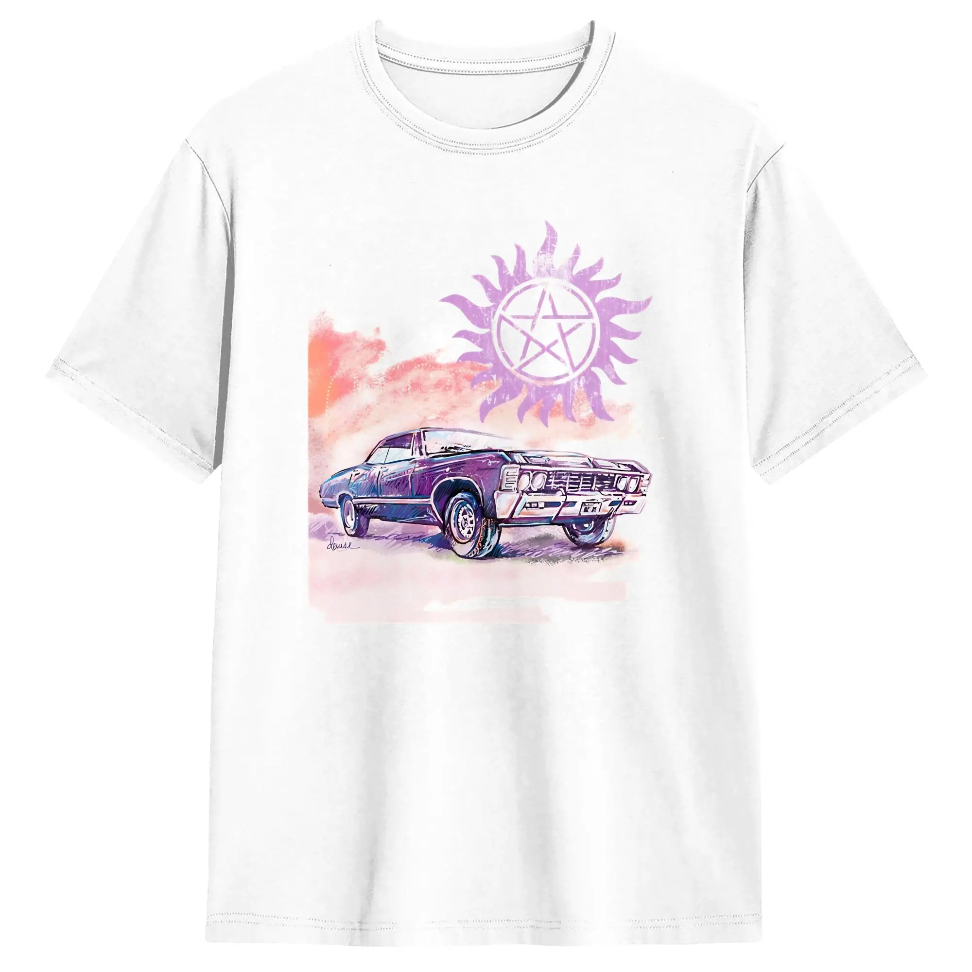 Bright 67 Impala Classic Car Supernatural T-Shirt Men Novelty Cotton Tees Round Collar Short Sleeve T Shirts Big Size Tops