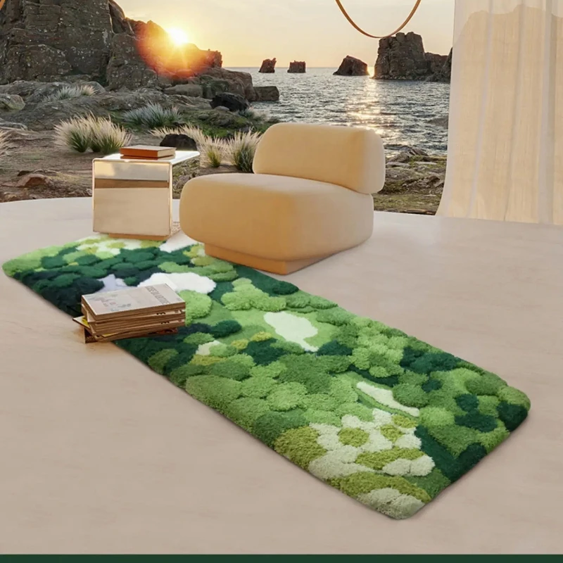 Handmade light luxury forest carpet living room coffee table ethnic wool bedroom room bedside blanket moss