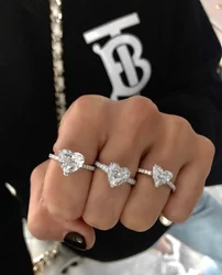 Heart 925 Silver Rings for Women Three styles Romantic 2 Carat Diamond Engagement Wedding Ring Bridal Fine Jewelry Wholesale