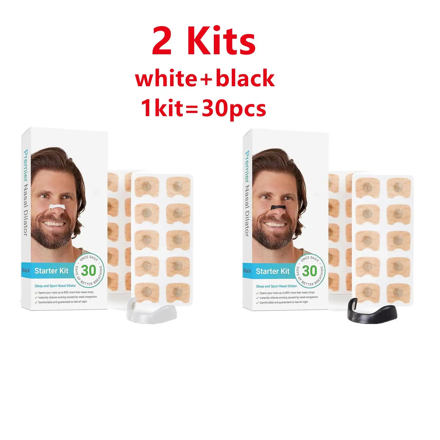 2 kits branco + preto novos dilatadores de respiração nasal tiras nasais magnéticas aumentar o ar melhorar a qualidade do sono reduzir o ronco