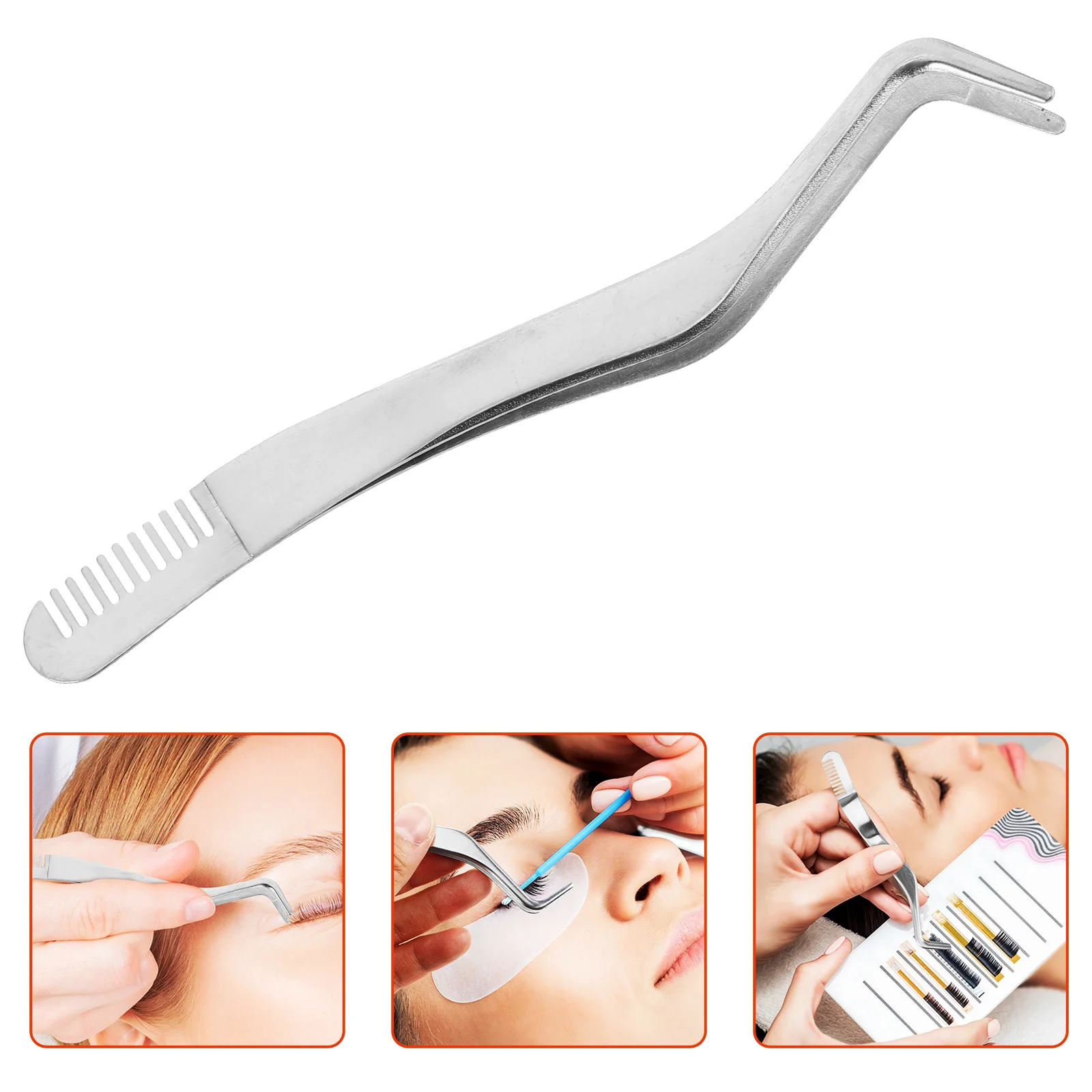 Pinça de cílios de aço inoxidável com pente embutido, aplicação de cílios postiços tudo em um e ferramenta de preparação para uma eficiência segura
