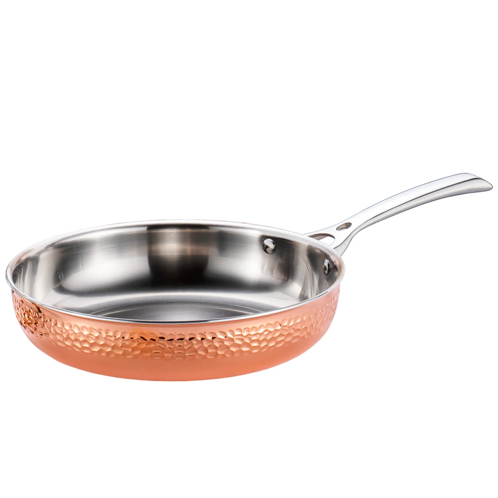 Copper Hammered Cookware Set, 5 Piece Triple Kitchenware Cooking Pot Includes Sauce Pan, Casserole, Frying Pan