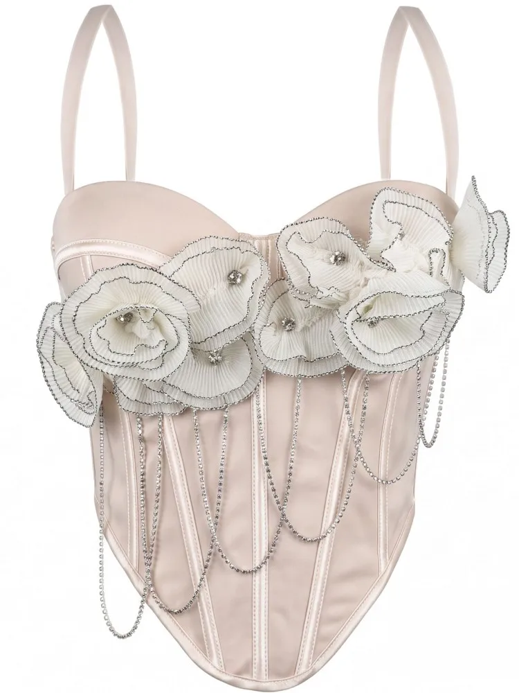 Rhinestones Female Corset Top Women Camis Nightclub Pearls Short Chest Binder Sexy Camisole Mujer Lingerie Tube Bra Debardeur