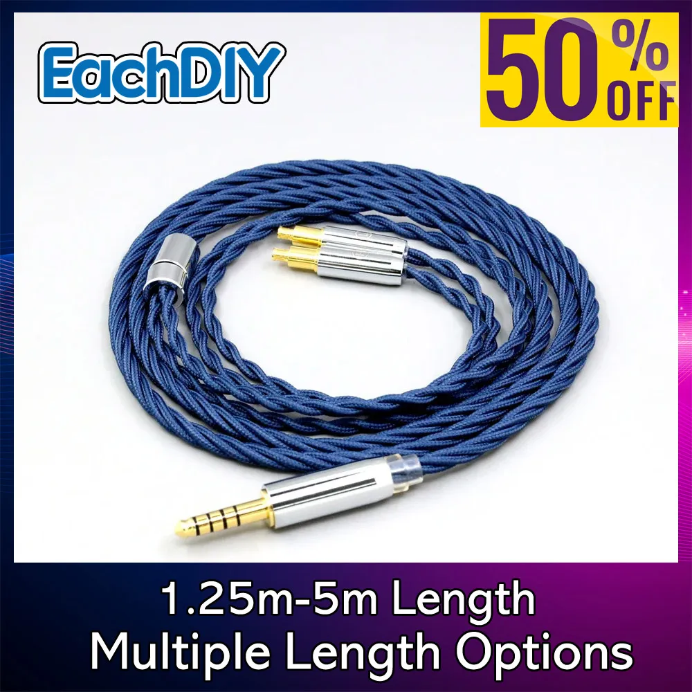 

Pure 99% Silver Alloy Full Earphone Cable OCC Graphene Sleeved For Audio Technica ATH-ADX5000 ATH-MSR7b 770H 990H A2DC 8591