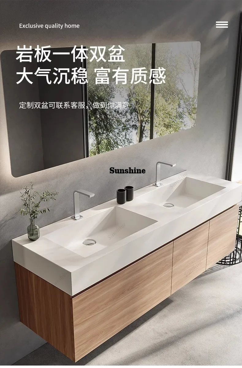 can be customized rock slab ceramic seamless integrated wash basin cabinet face wash tableY