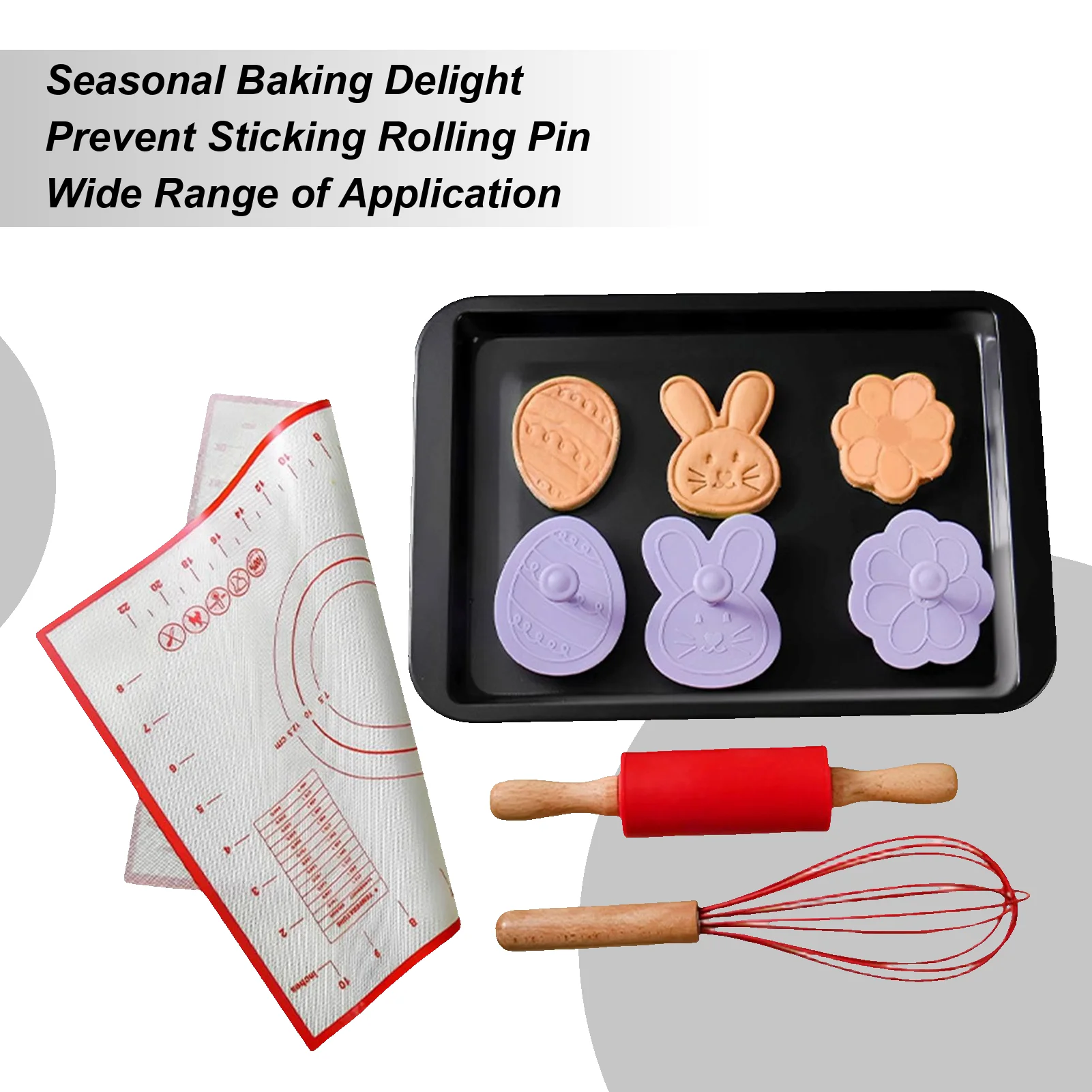 Rolling Pin With Mat Easter Non Stick Pastry Roller Bunny Egg Design Rolling Pin And Pastry Baking Mat Set For Cookie Kitchen