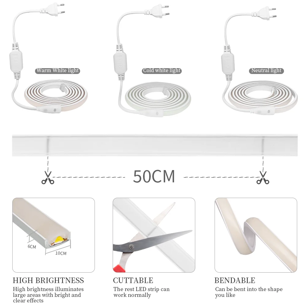 1-100M światła pasek COB Led CRI90 288leds/m Super jasne oświetlenie elastyczne taśma oświetleniowa LED liniowe 220V dla ogrodowa IP67