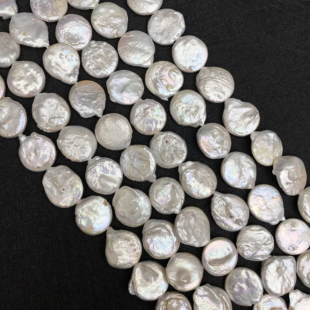 Natural Freshwater Pearl 17-18mm Button Shape Flat Round White Pearl for DIY Jewelry Making Fashion Necklace Bracelet Earrings