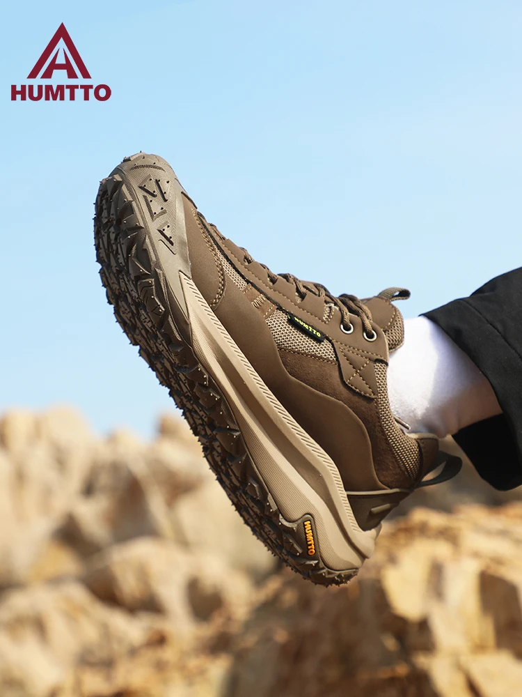 HUMTTO cowhide Outdoor Men\'s Hiking boots waterproof hunting Boots Tactical Desert Combat Ankle trekking shoes Walking Sneakers