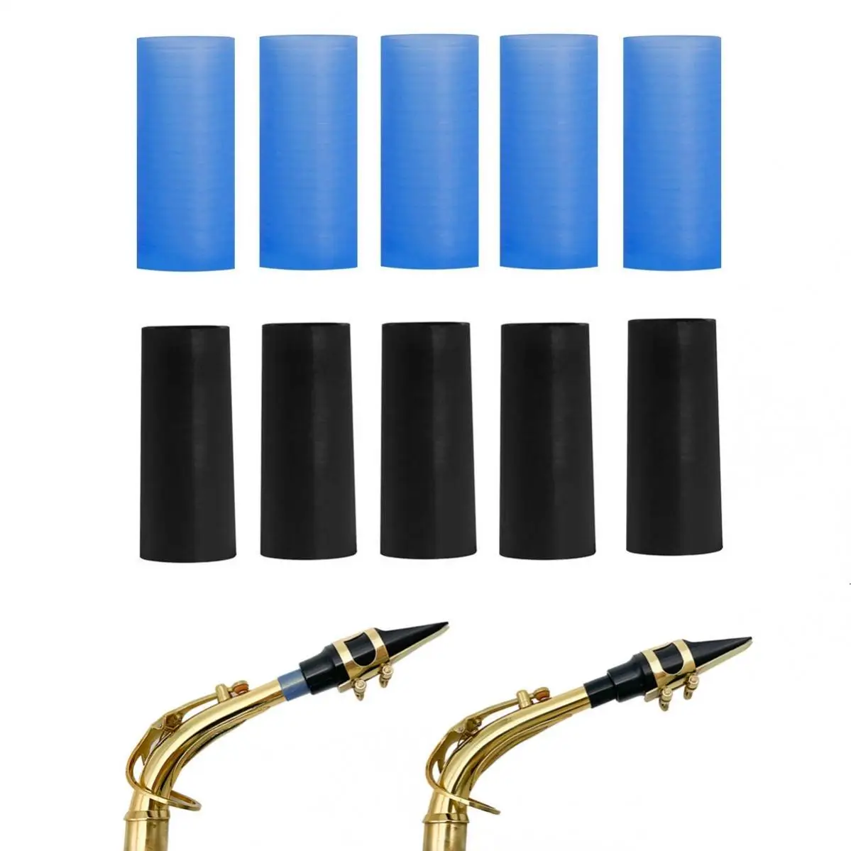 Rolhas de pescoço de saxofone alto azul e preto, material de silicone com boa vedação, uso a longo prazo, cortiça conjunta de pescoço de saxofone com 10 peças