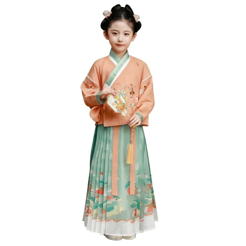 

Girls Traditional Chinese Ancient Princess Horse Face Skirt Perform Costume Children Hanfu Dresskids Daily Dress Birthday Gift