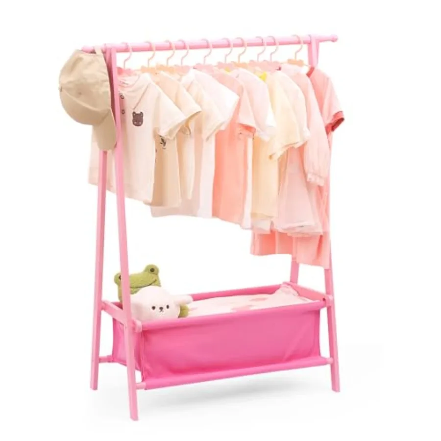 

Clothing Rack with Storage, Dress Up Rack, Child Clothes, Small Garment, for Costume, Bamboo