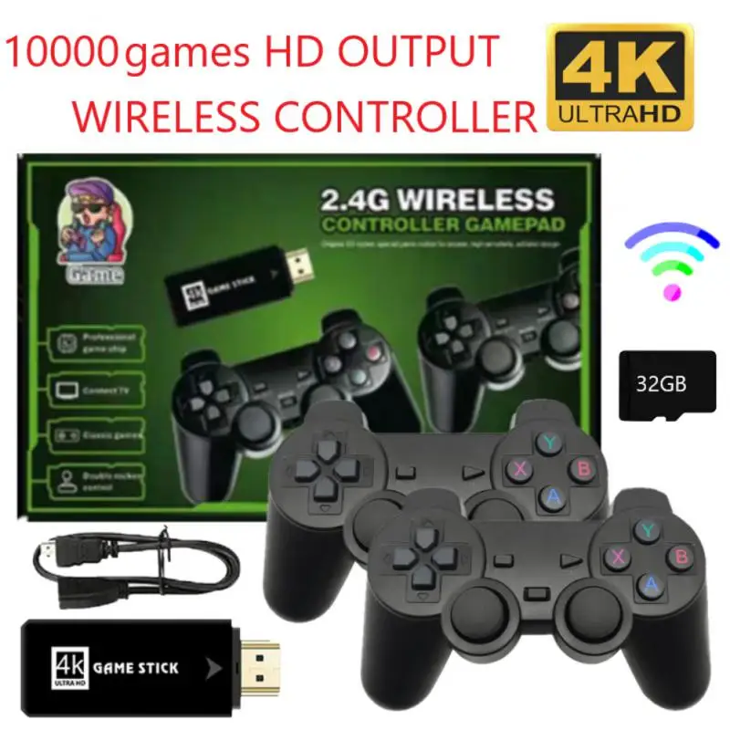 

Family Game Console 32G Game Stick 4K Built-in Console 10,000+ Games Retro Game Console Wireless Controller for GBA Kids Gift