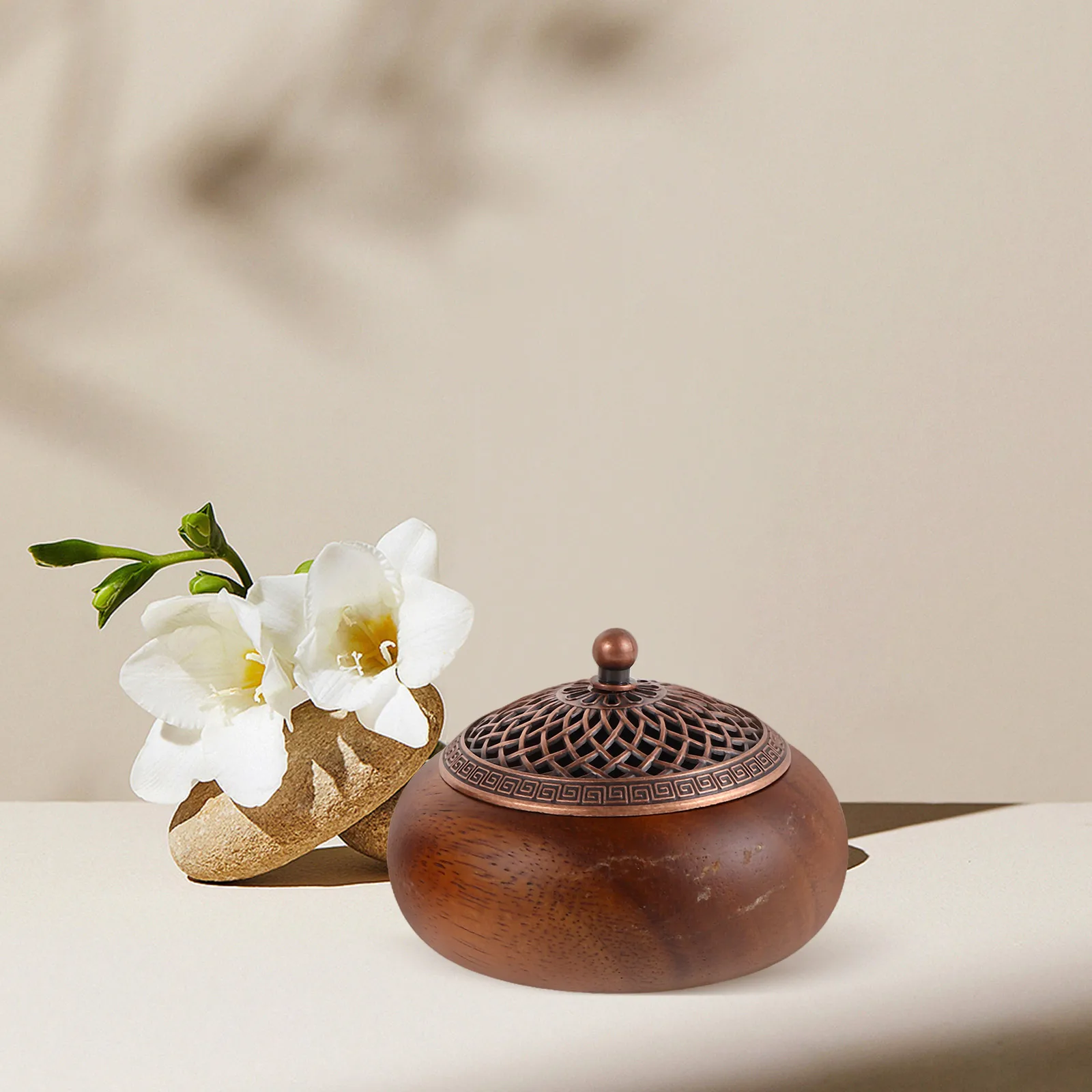 

2pcs Wooden With Lid Solid Wood Holder Stick Cone Home Decor Vintage Censer Bowl Tower Tray Chinese Incense Burner Wood Decor