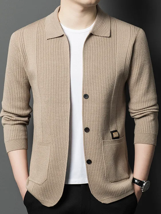 

Spring Autumn Thin Men's Knitted Open Cardigan Stand Collar Casual Faion Top Youth Casual Versatile Sweater Jaet