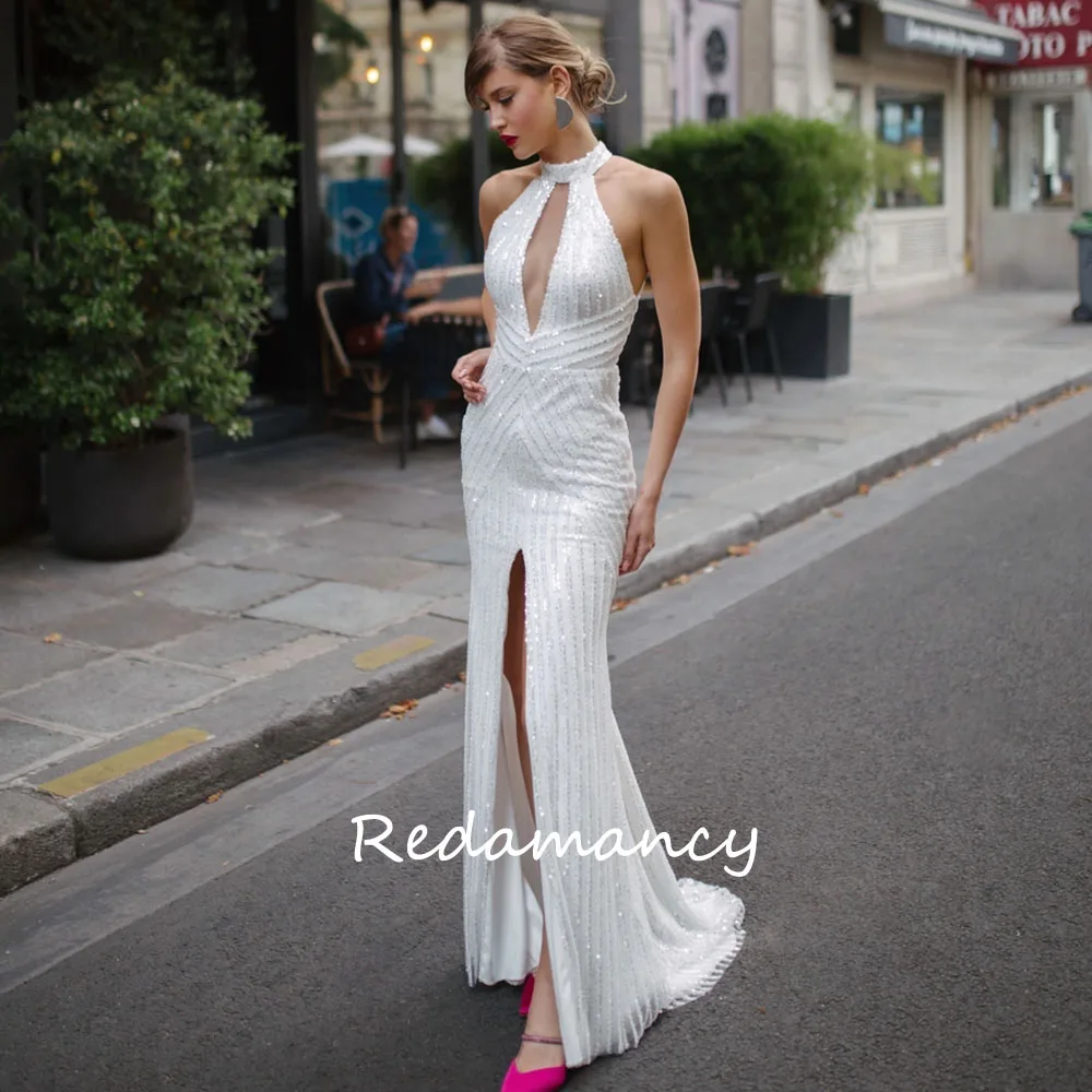 Redamancy White Halter Lace Mermaid Wedding Dresses 2024 Backless Slim Long Floor-Length vestidos de novia Party Dress