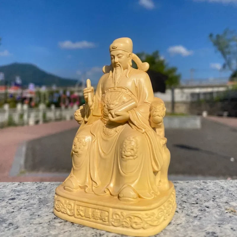 Buxus Wood Emperor Wenchang Statue, Exquisite Carved Desktop Ornament, Home Decor for Study Room, Living Room, Collectible
