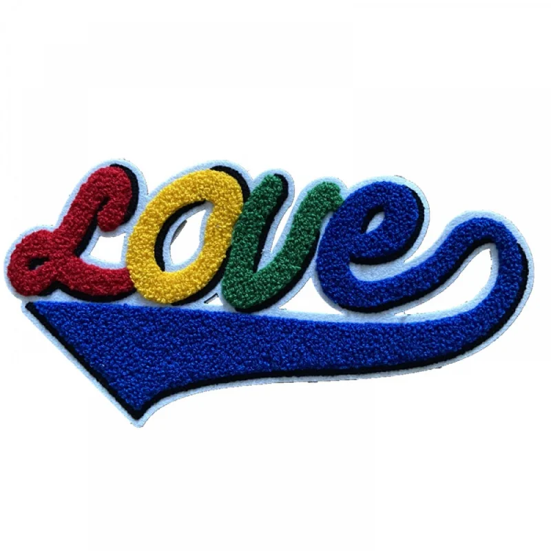 

New Arrival Chenille Embroidered LOVE Patches Sew on Letters Embroidery Applique for Hoodies Lovely badges colorful