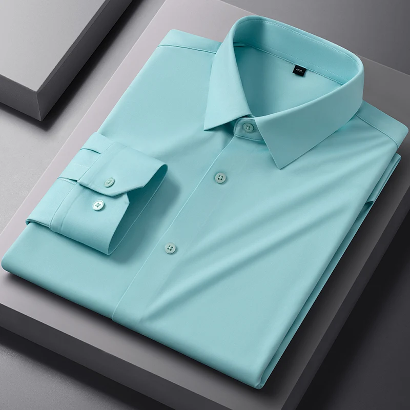 New In Shirt Luxury Nylon Long Sleeve Shirts for Men Slim Fit Formal Plain Shirt Solid Color Anti-Wrinkle Business White Clothes