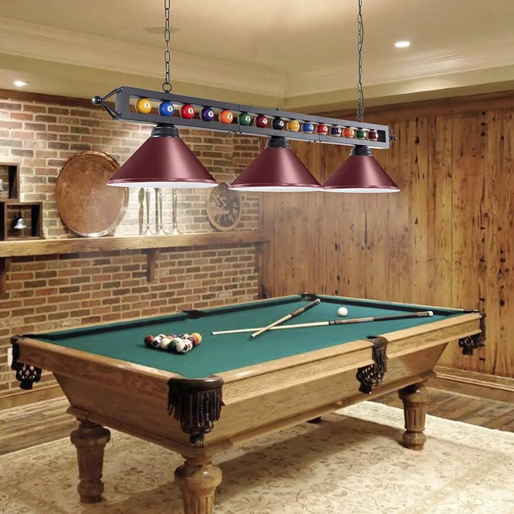 Metal three-lamp chandelier for billiard table game room lighting Black iron Light Emitting Diode