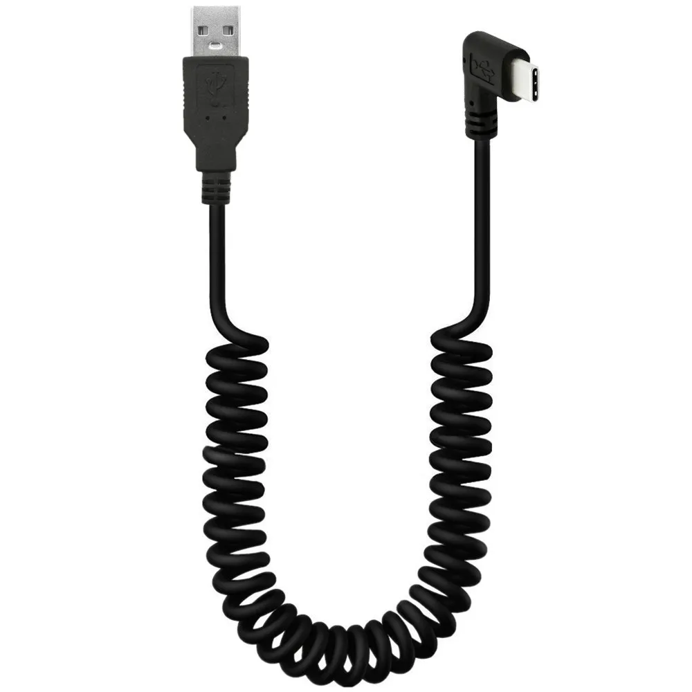 10pcs Spiral Coiled USB 3.1 C-Type Male Angle to USB 2.0 A Male Adapter Cable 1.5m 5FT