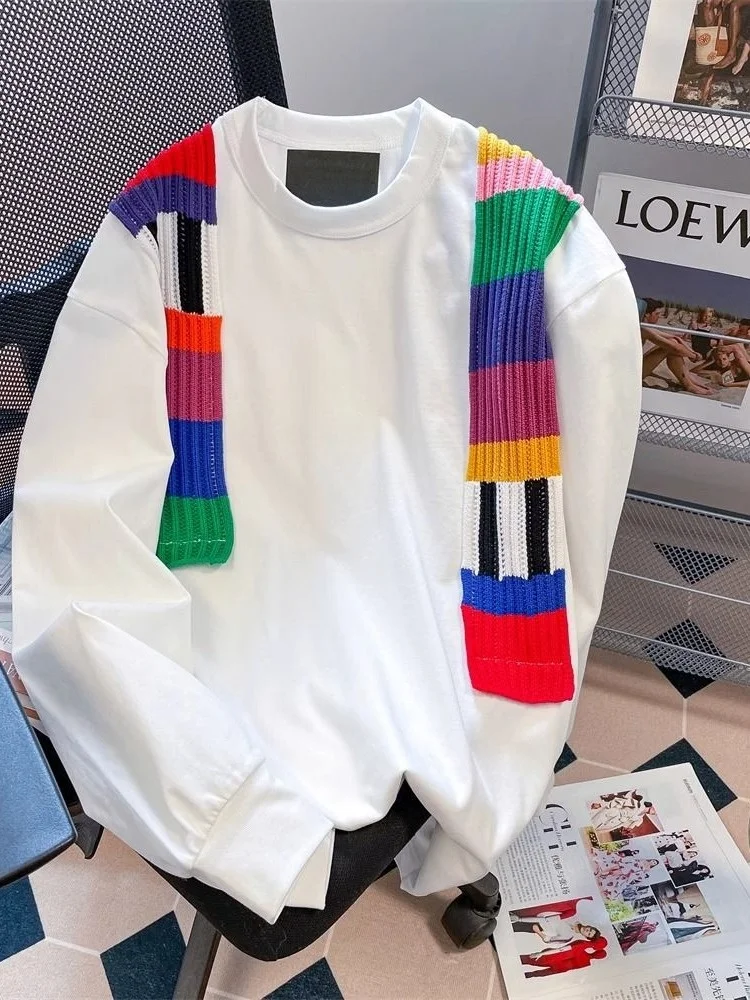 

Американский ретро-свитшот в стиле пэчворк, свободный крой, повседневная полосатая верхняя одежда для женщин больших размеров, осень-зима, новинка