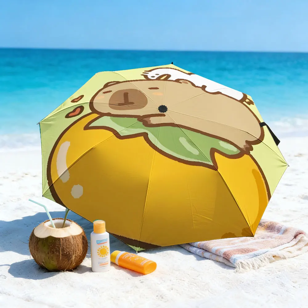 1PC Cute Bear Printed Umbrella by a Tranquil Lakeside Print 8 Iron Ribs Folding Umbrella Auto-Open Fashion Sunshade