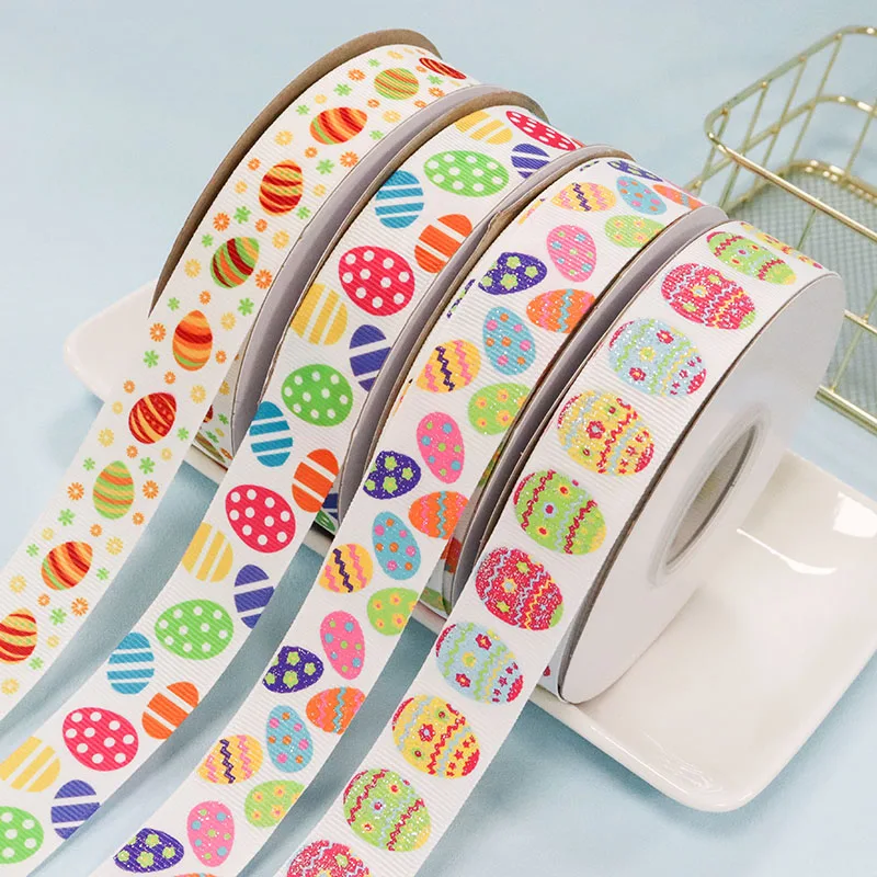 

7/8'' 22mm Glitter Easter Eggs Printed Grosgrain Ribbons For Gift Wrapping Crafts Easter Party Decoration DIY Sewing