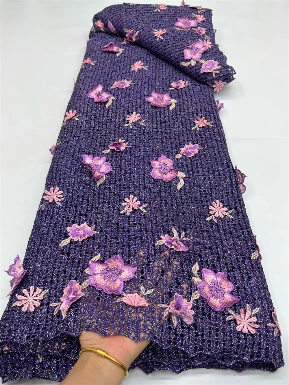 African Embroidery 3D Flower Cord Laces 2025 Nigerian Guipure Lace Fabrics With Applique For Elegant Wedding Party Sewing H128-1