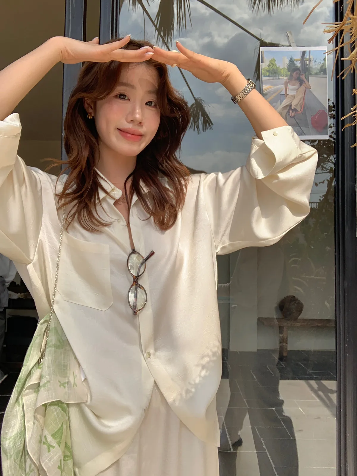 

Spring New Sle Beautiful Texture Simple Pure Color irt Romantic Aosphere Long Sve Anti-Aging Blouse French Sle Loo...