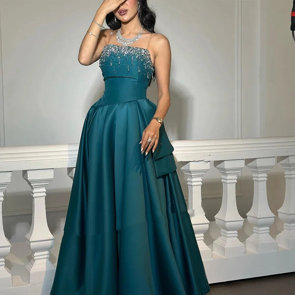 Muloong Strapless Floor-Length Women Elegant And Pretty Luxury Prom Dress