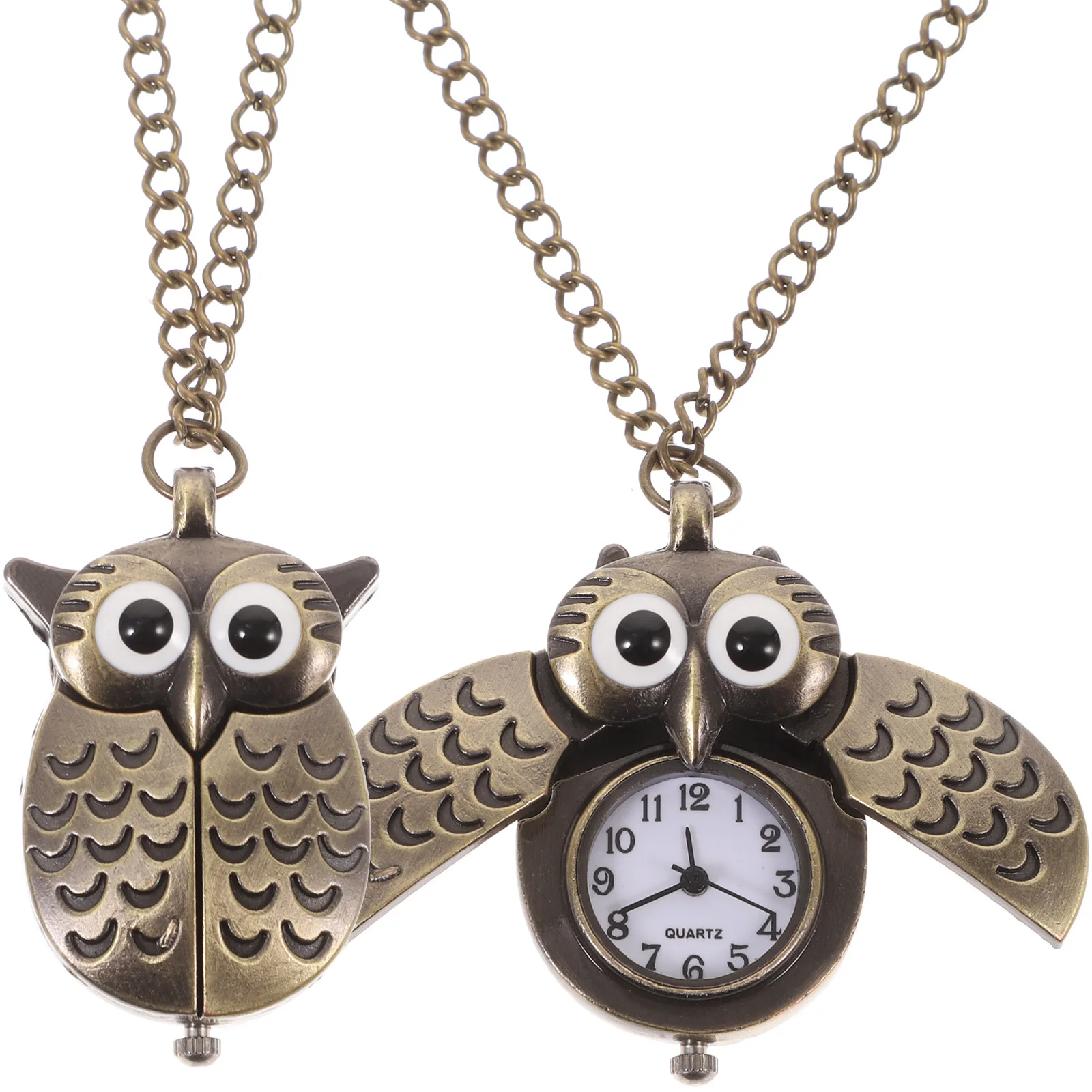 

2Pcs Retro Owl Quartz Pocket Watch Vintage Bronze Alloy Hanging Pendant Pocket Watch Fashion Decoration Gift Retro Bronze