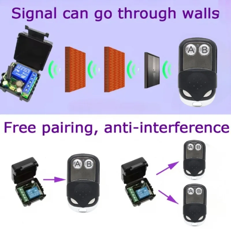 433MHz Wireless Remote Control Switch AC85-256V 120V 220V 10A Relay Receiver Module Motoline Transmitter Garage Door Host