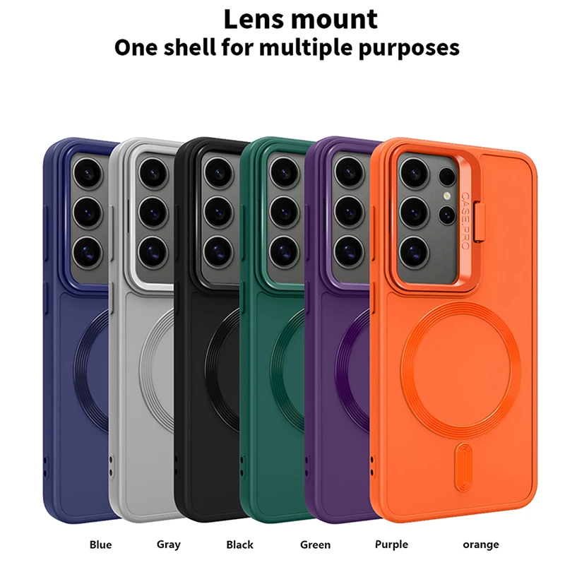 For Magsafe Magnetic Wireless Charging Car Phone Case For Samsung S24 Ultra S23 Ultra Plus Lens Holder Shockproof Back Cover image 6