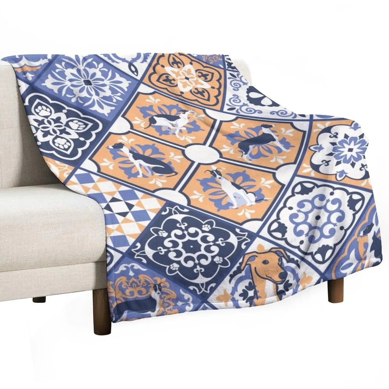Greyhound Portuguese tile pattern Throw Blanket Soft Plush Plaid heavy to sleep Baby Blankets For Baby Blankets
