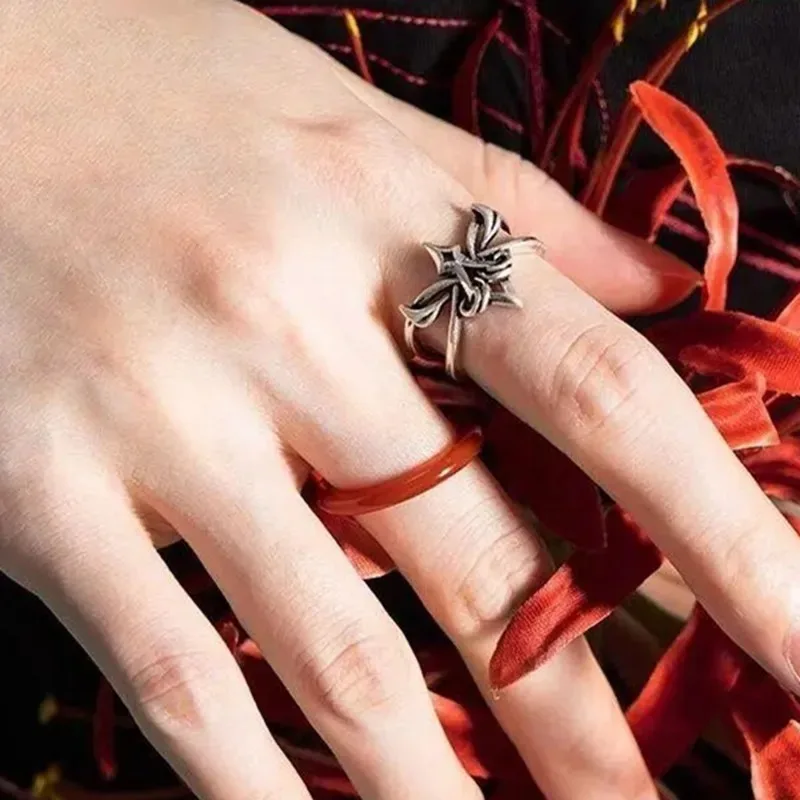 Game Honkai: Star Rail Rings Cosplay Blade Ring Red Silvery Set Jewelry Alloy Agate Prop Accessories Adjustable Unisex Xmas