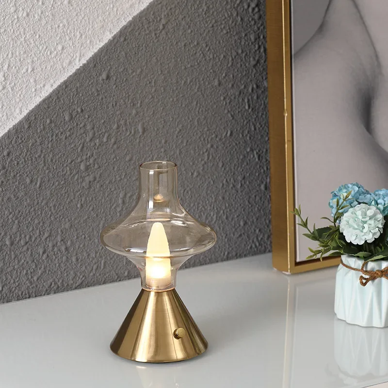 Nice Rechargeable Decorative Table Lamp Nordic Minimalist Retro Glass Night Lights