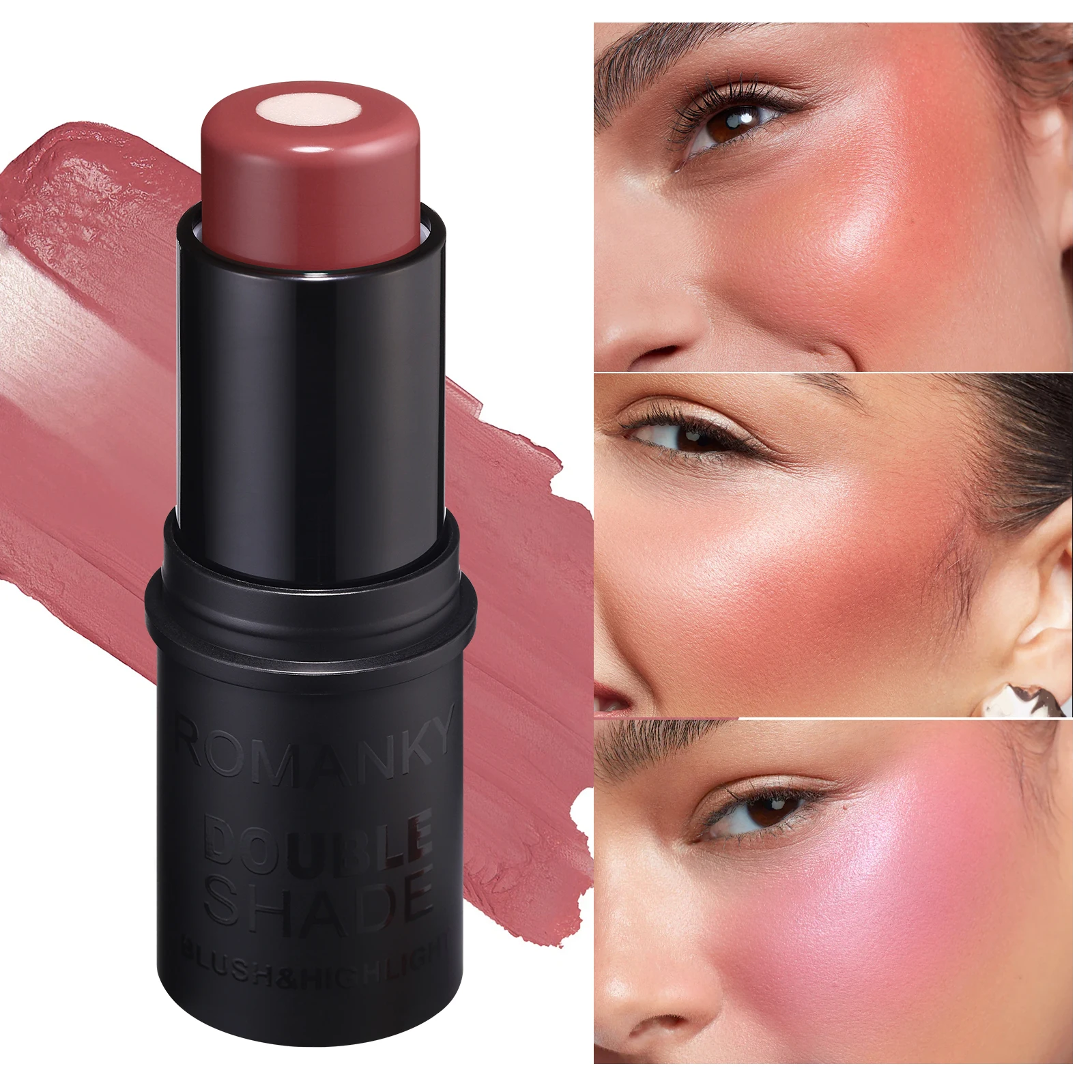 2in1 Solid Blush Stick Matte + Luminous Core Multifunctional Blush Orange Face Brightening Long Lasting Natural