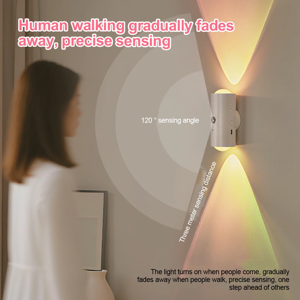 LED veilleuse Rechargeable corps humain Induction magnétique applique RGB à distance gradation chambre escalier couloir applique murale