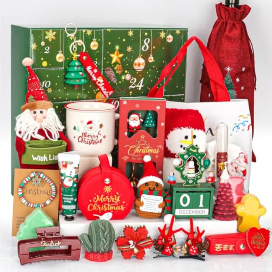 

Advent Calendar 2025 for Women 24 Days of Christmas Holiday Countdown Gift Box with 24 Surprises: Mug, Candles, Bath Salts, Bag