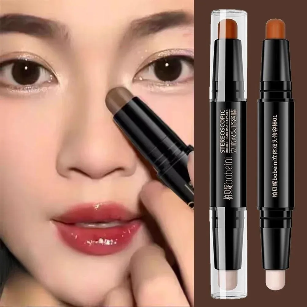 Double-headed contour stick dual-use high-gloss matte nose shadow side face brightening shadow pen eye bags novice beginner